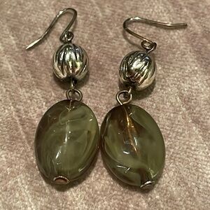 Olive Green & Silver Dangle Earrings